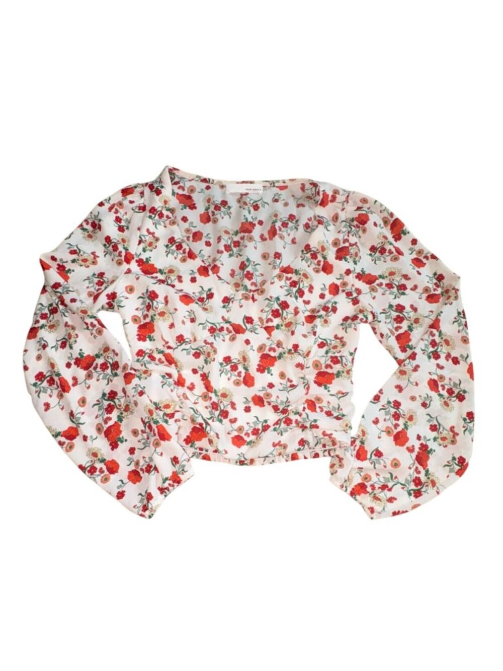 Heatherly Womens Floral Blouse-Balloon Sleeves-White/Red-Size XSP-GUC